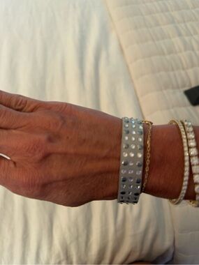 Swarovski Gray Crystal-Embellished Leather Cuff Bracelet